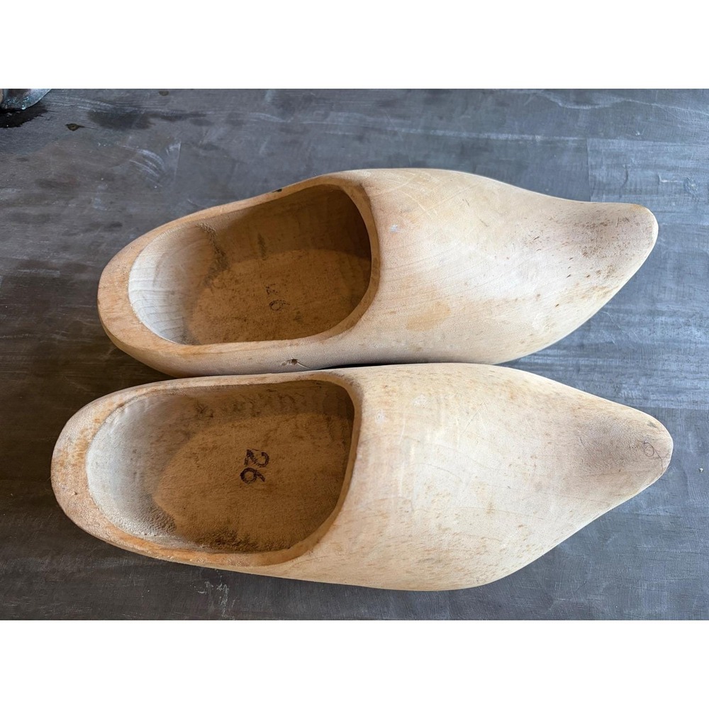 Vintage Dutch Wooden Clogs Hand Carved Made in Holland Klompen Size 26 Natural